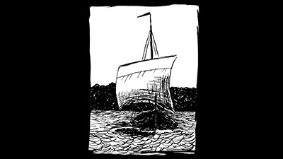 Viking ship illustrated by af Ian Ibæk møller 1999